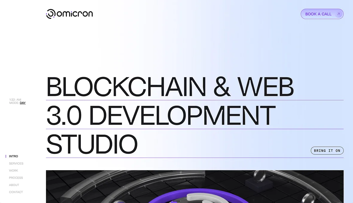 Omicron blockchain and Web 3.0 development studio website