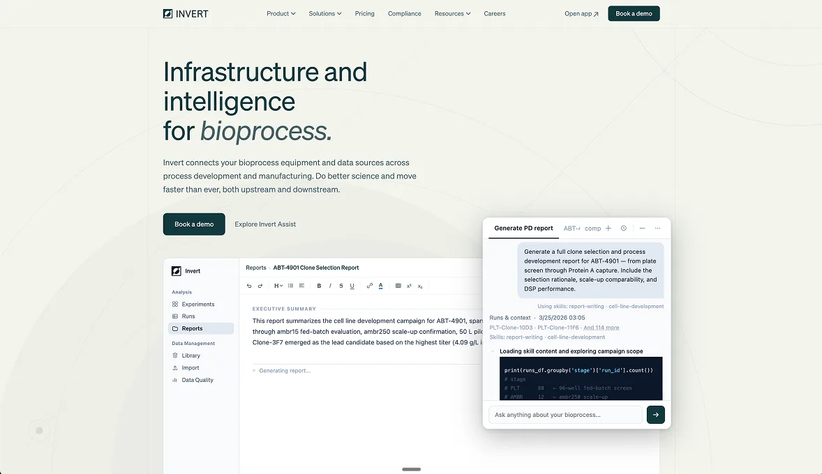 Invert bioprocess infrastructure website